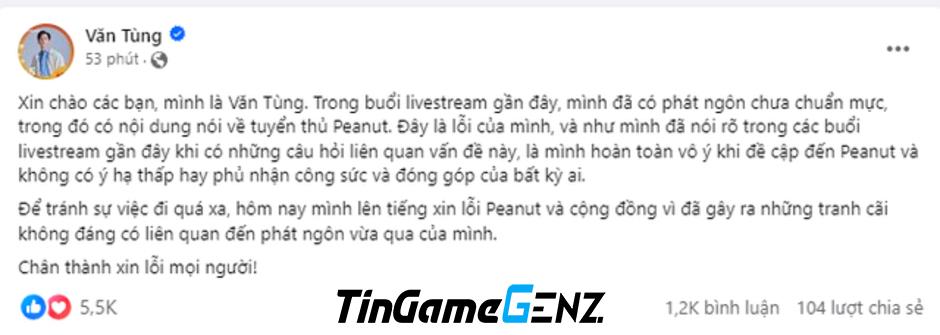 BLV VCS lên tiếng về Peanut và phải xin lỗi sau sự thật phũ phàng
