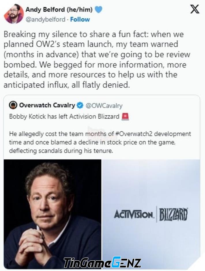 Bobby Kotick cáo buộc phá hoại buổi ra mắt Overwatch 2