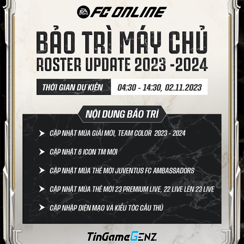 Cập nhật: Thời gian bảo trì FC Online hôm nay 2/11 và cập nhật Roster Update 2023/24 là khi nào?