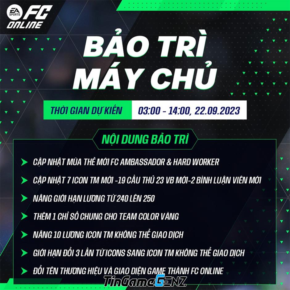 Cập nhật thời gian bảo trì FO4 & FC Online ngày 22/9.