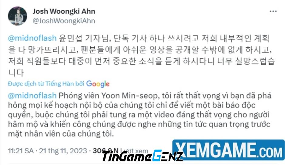 COO T1 lên tiếng về phóng viên làm lộ tin HLV kkOma, gây ra thông báo lơ là