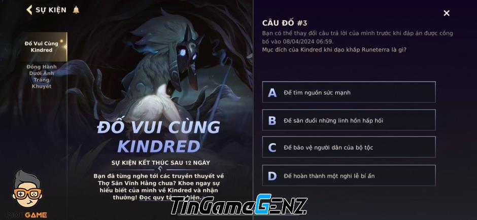 Đáp án Đố Vui Cùng Kindred Tốc Chiến hôm nay