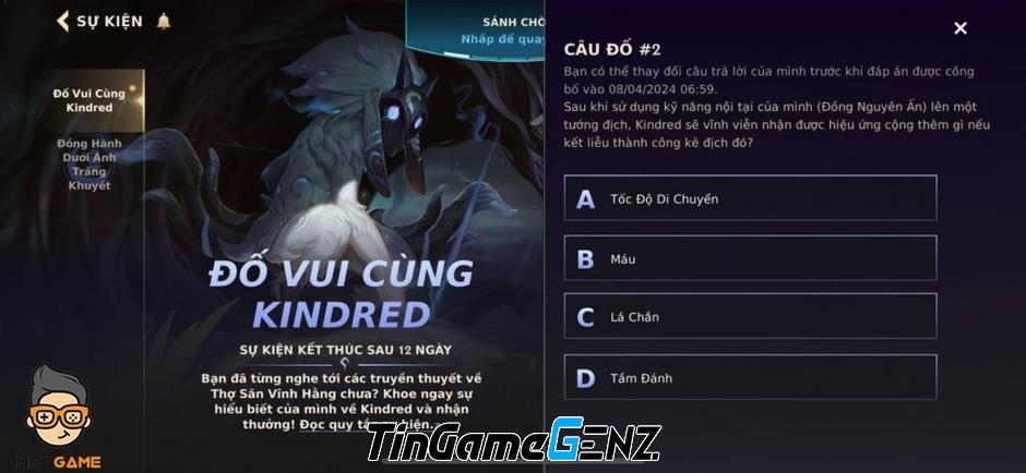 Đáp án Đố Vui Cùng Kindred Tốc Chiến hôm nay