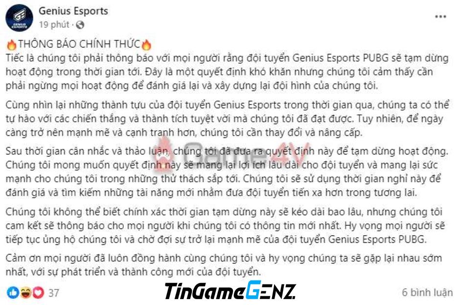 Đội PUBG của Genius Esports gặp rắc rối về nợ lương sau LMHT