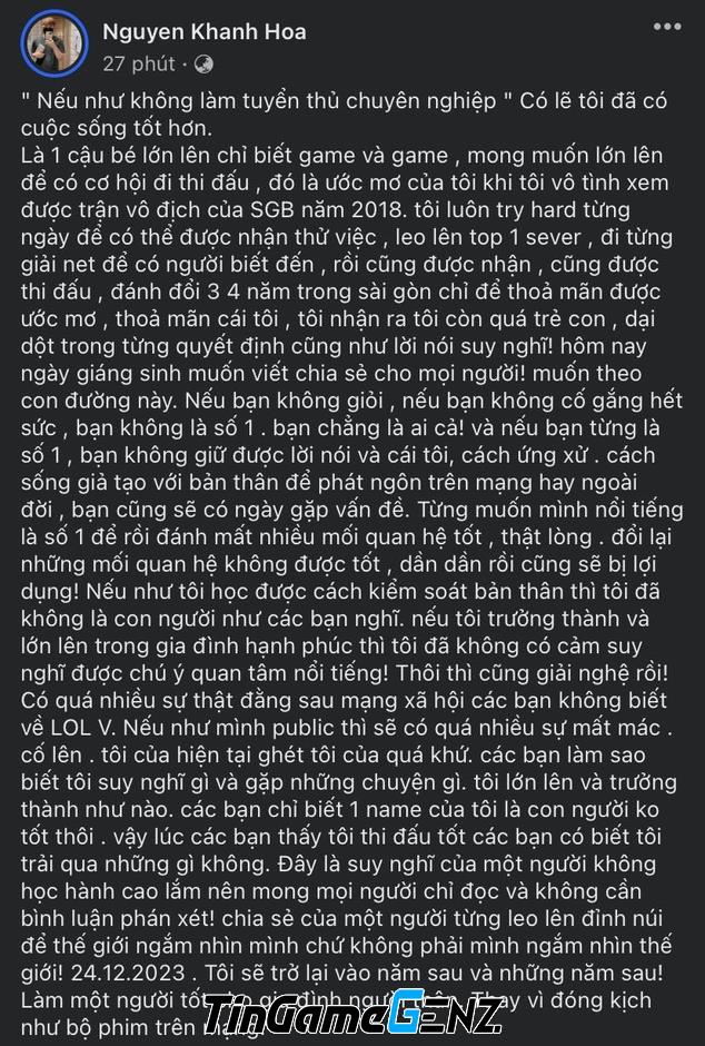 EGO hối hận trở thành tuyển thủ chuyên nghiệp và quyết định trở lại vào năm sau