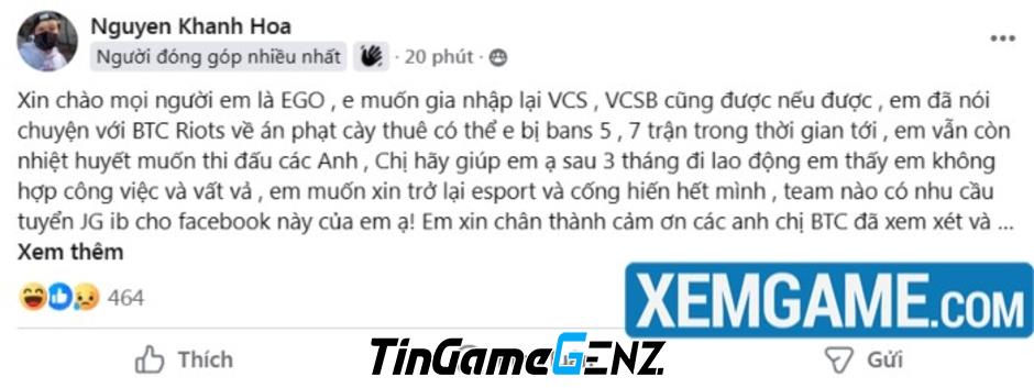 EGO muốn trở lại VCS thi đấu, fan hâm mộ phản ứng ra sao?