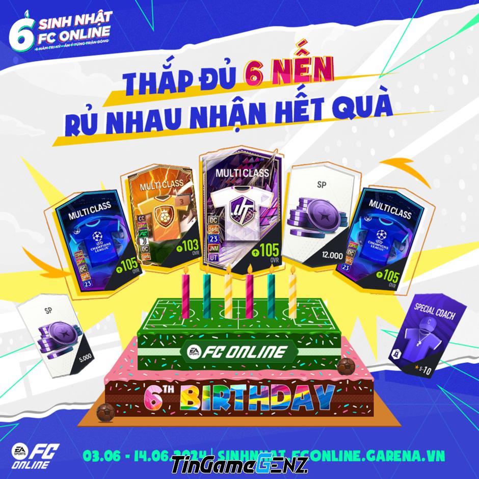 FC Online tổ chức đợt ăn mừng sinh nhật 6 tuổi với nhiều phần thưởng hấp dẫn.