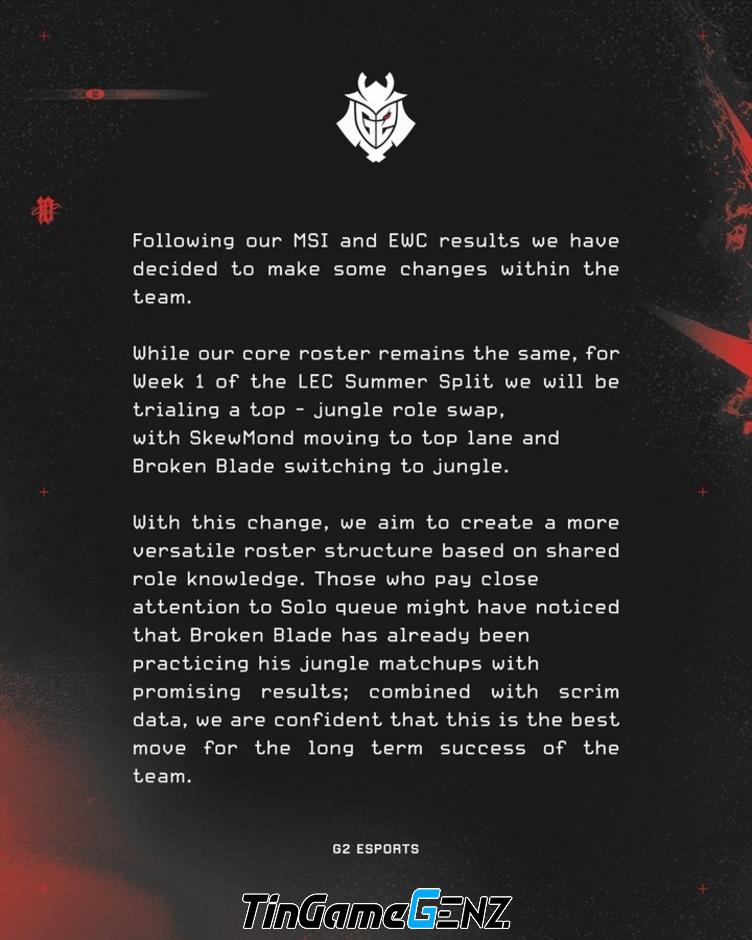 G2 Esports Tạo Sóng Với Thông Báo Đổi Vị Trí Cầu Thủ: Trò Đùa Hay Chiến Lược?