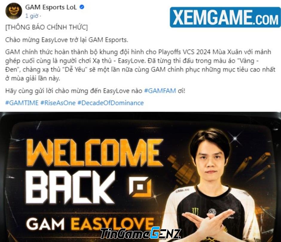 GAM Esports chọn EasyLove làm Xạ Thủ mới