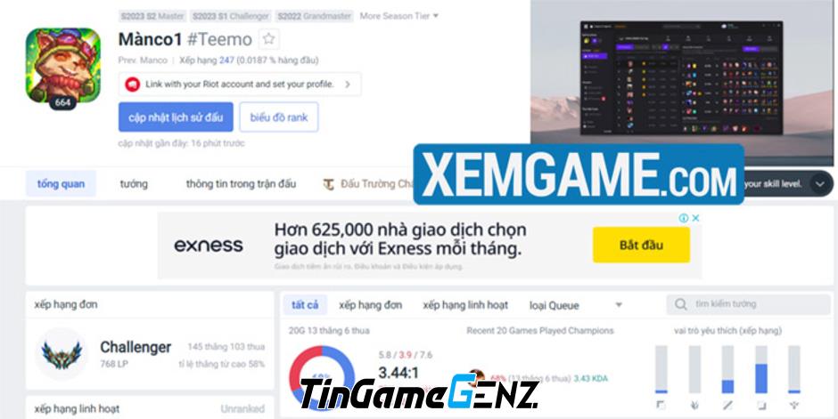 Game thủ LMHT chơi Teemo Xạ Thủ leo Thách Đấu với tỉ lệ thắng 75%