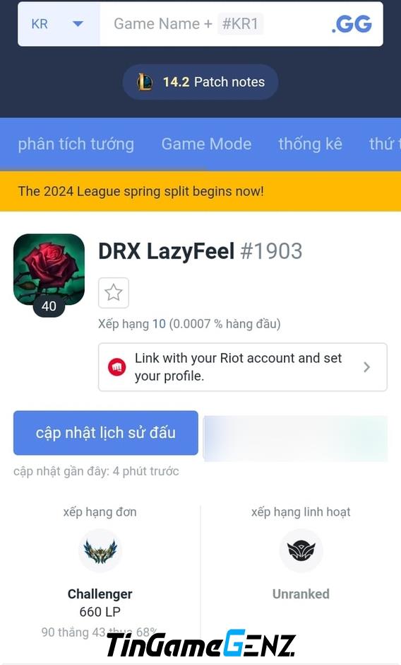 Game thủ LMHT Việt xếp top 10 Thách đấu Hàn, vượt qua Faker và đội hình T1