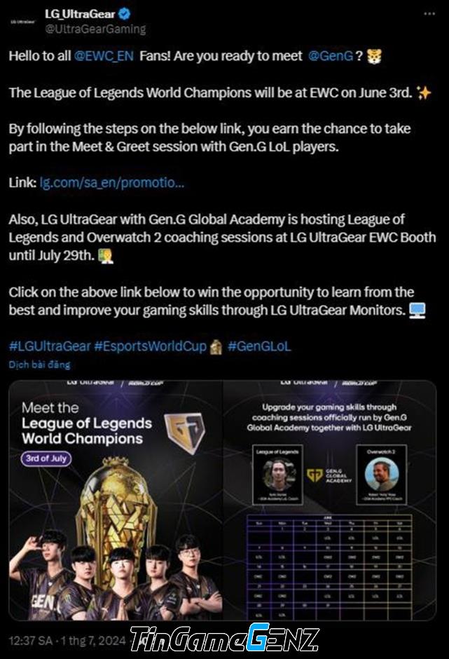LG khen GenG vô địch thế giới trong bài truyền thông