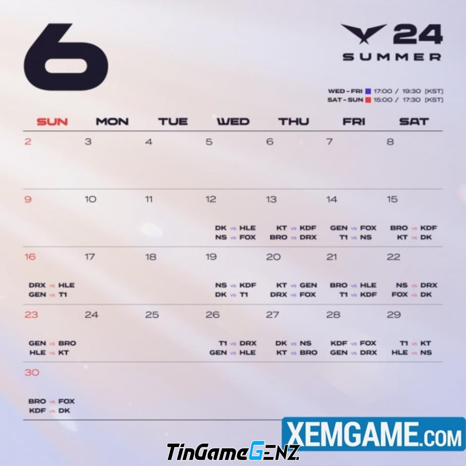 Lịch thi đấu LCK Mùa Hè 2024 với thời gian nghỉ cho Esports World Cup