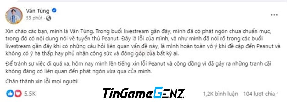 LMHT: BLV Văn Tùng gặp biến cố sau phát ngôn về Peanut và Canyon