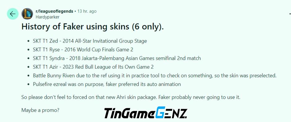 LMHT: Fan đếm các lần Faker sử dụng skin Ahri hiếm hoi