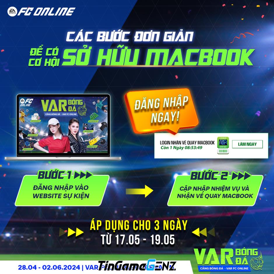 Nhận vé quay Macbook miễn phí với thao tác đăng nhập trang web