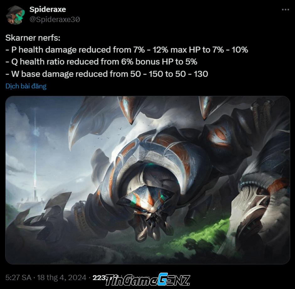 Riot sẵn sàng nerf Skarner trong LMHT phiên bản 14.9