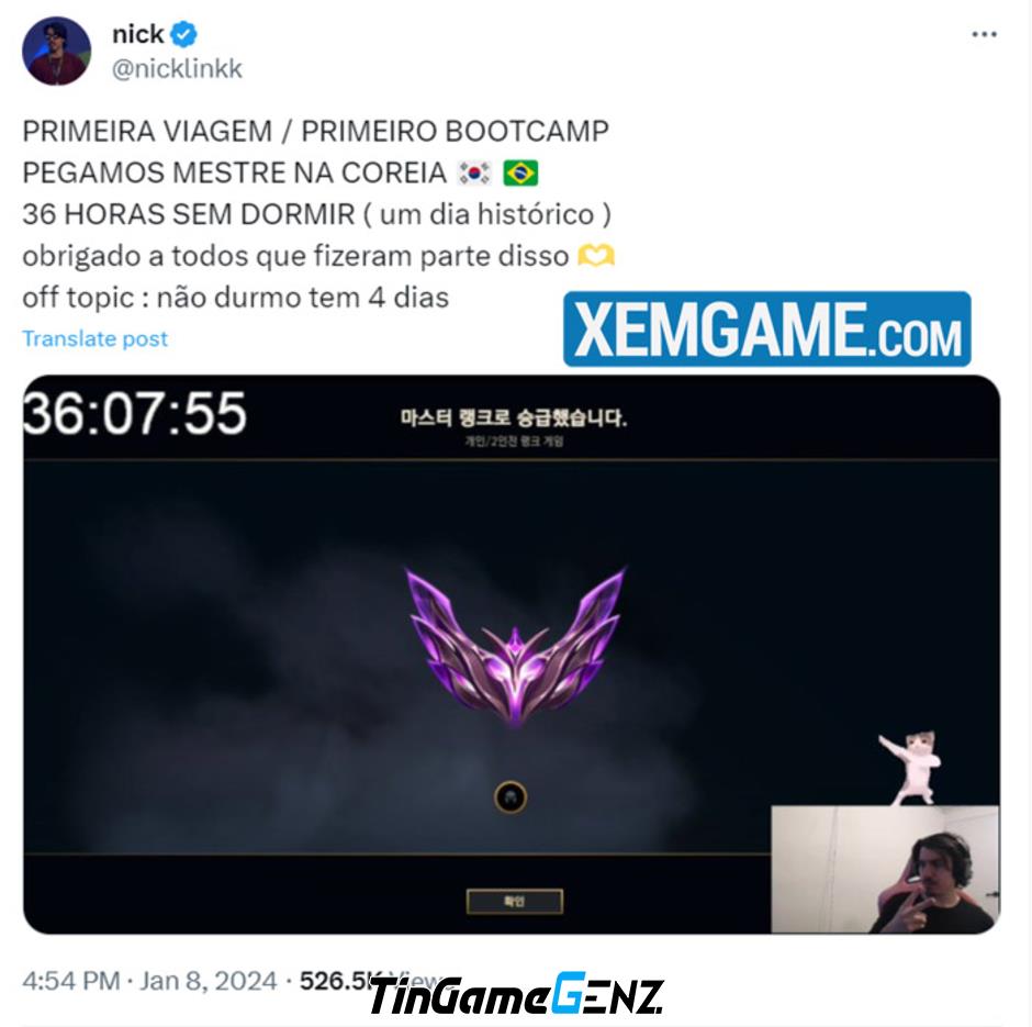 Streamer Brazil leo Cao Thủ rank Hàn trong 36 tiếng không nghỉ