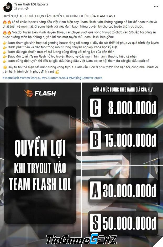 Team Flash tiết lộ thu nhập tuyển thủ trước VCS Mùa Hè 2024