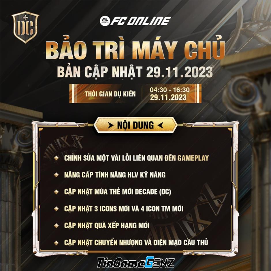 Thời gian bảo trì FC Online hôm nay 29/11 là bao lâu?