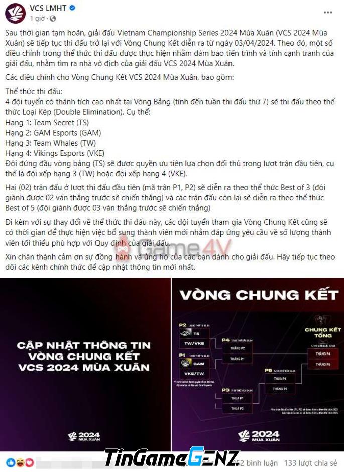 Thông báo mới từ LMHT: VCS chỉ 4 đội tiến vào Playoffs