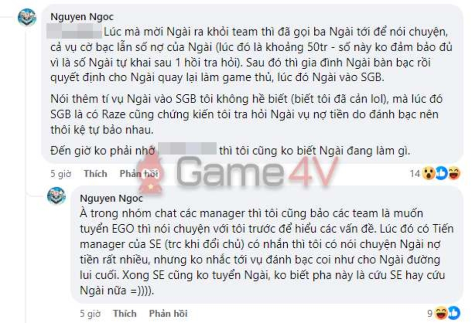 Tiếng Việt: Drama 'nợ nần cờ bạc' của EGO được CES quản lý tiết lộ, SBTC Esports cũng không tuyển sau khi biết sự việc