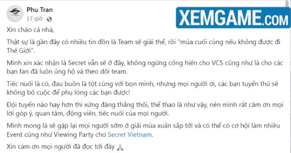 Trong lĩnh vực LMHT, Team Secret đã phủ nhận thông tin về việc giải thể và đã tiết lộ đội hình dự kiến cho mùa giải 2024.