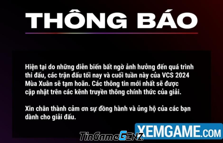 VCS tạm hoãn hết tuần, Thầy Giáo Ba nghi ngờ 