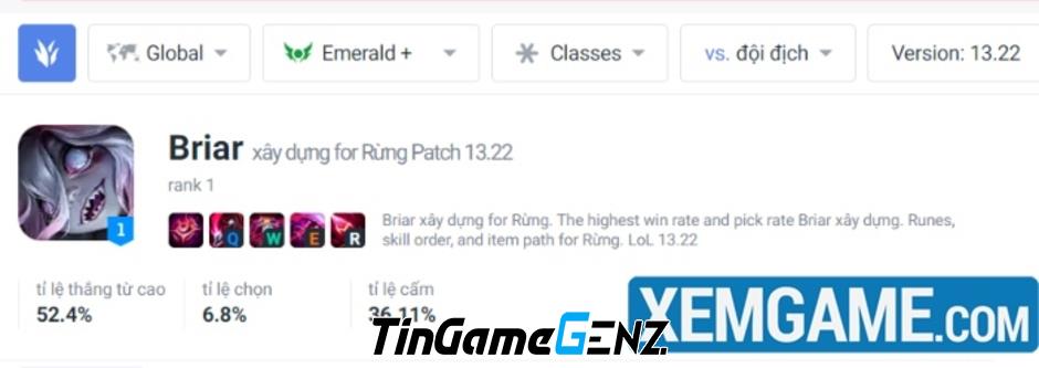 Vì sao Briar vẫn là tướng Đi Rừng hàng đầu trong phiên bản 13.22 mặc dù đã bị nerf?