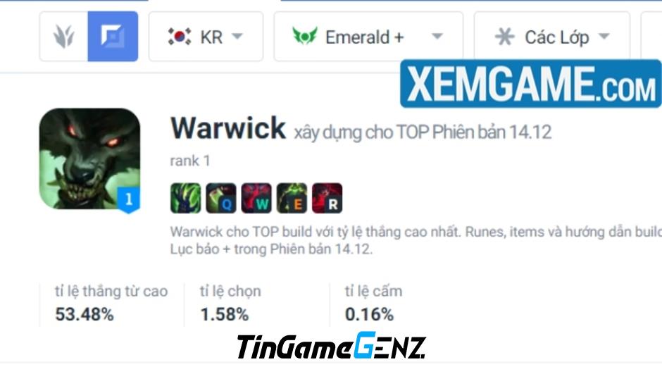 Warwick Đường Trên khiến rank Hàn phát cuồng trong bản cập nhật 14.12 của LMHT