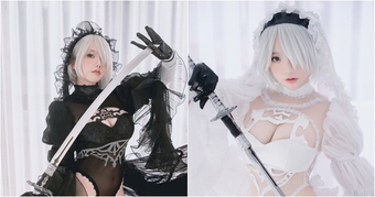 2B Nier: Automata biến hình thành cô dâu sexy trong bộ cosplay mới