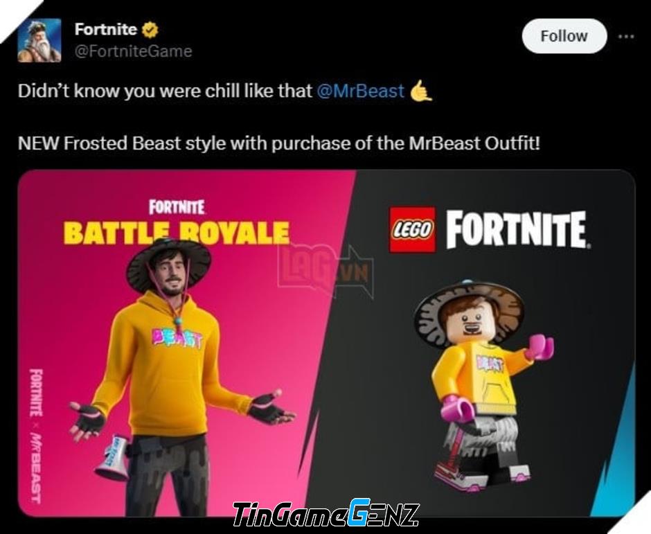 MrBeast tham gia LEGO Fortnite trong trang phục tự thiết kế