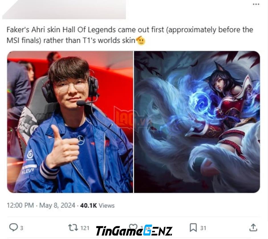 Ra mắt trang phục Ahri của Faker tại MSI 2024 với giá vô tiền khoán