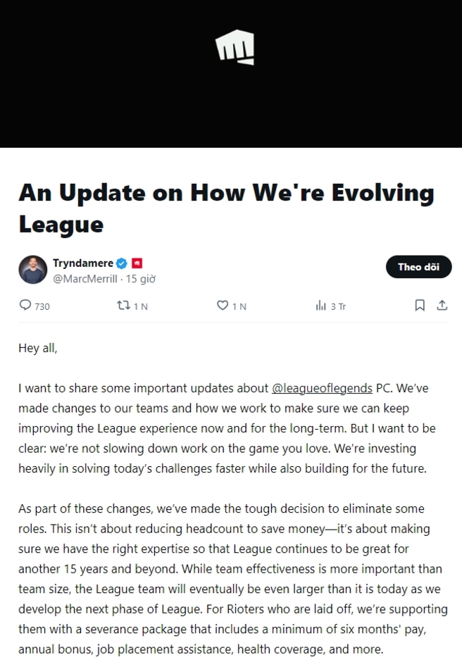 "Riot Games Tái Cấu Trúc Lực Lượng: Sa Thải Nhân Viên Trong Đội Ngũ Phát Triển Liên Minh Huyền Thoại"