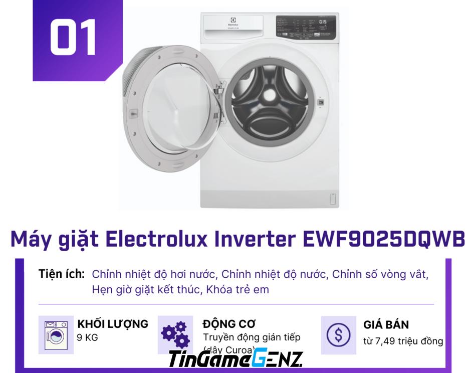 5 máy giặt Inverter 9kg giá dưới 10 triệu vô cùng tiết kiệm