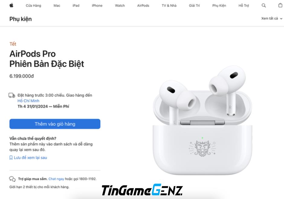 AirPods Pro 2 phiên bản đặc biệt Tết Nguyên đán Việt Nam, hoạ tiết hình rồng siêu đẹp.