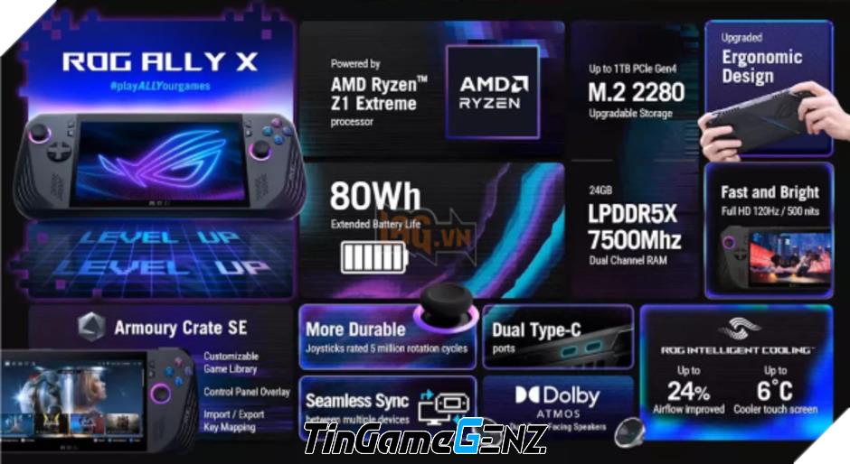 Asus ROG Ally X: Pin kéo dài, RAM 24GB, Tản nhiệt hiệu quả ra mắt