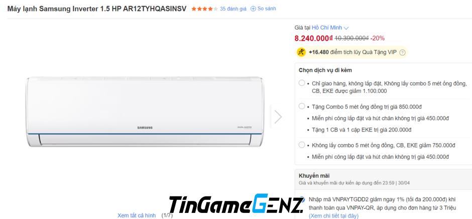 Bảng giá điều hòa Samsung Inverter tháng 4: Chỉ từ 8,24 triệu đồng