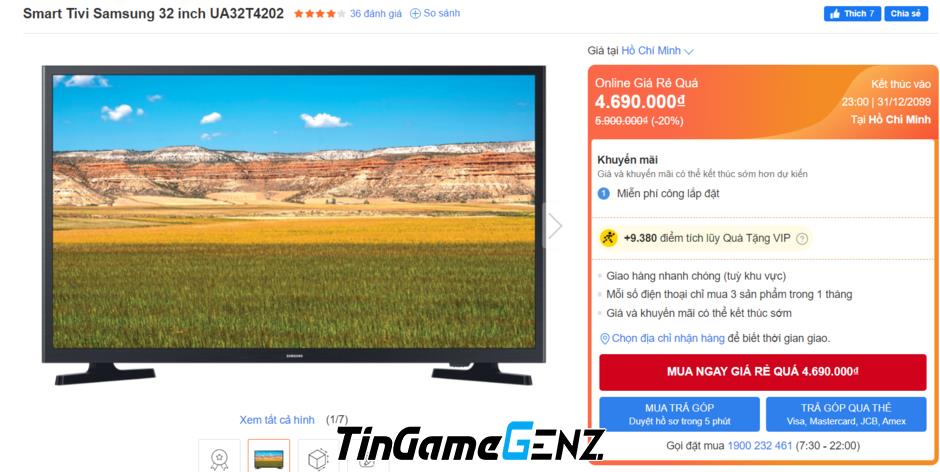 Bảng giá Smart TV Samsung tháng 5: Giá chỉ từ 4,69 triệu đồng