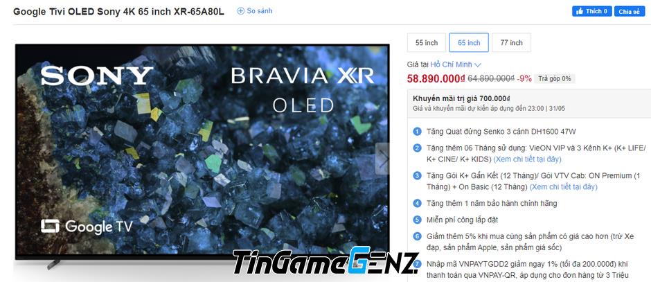 Bảng giá Smart TV Sony tháng 5: từ 7,49 triệu đồng