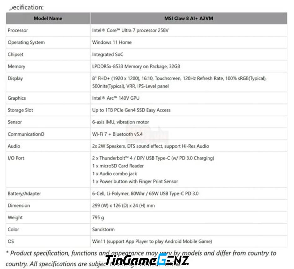 Cấu Hình Chi Tiết MSI Claw 8 AI+: Giới Thiệu Chip Intel Lunar Lake Mới Nhất!