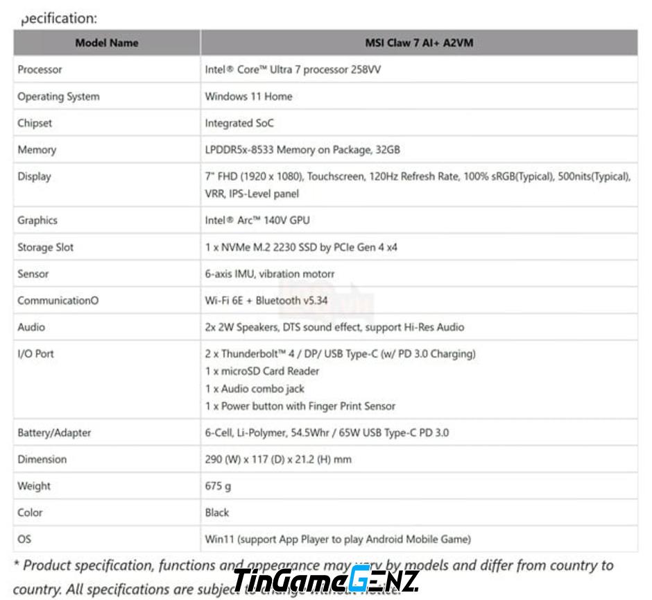 Cấu Hình Chi Tiết MSI Claw 8 AI+: Giới Thiệu Chip Intel Lunar Lake Mới Nhất!