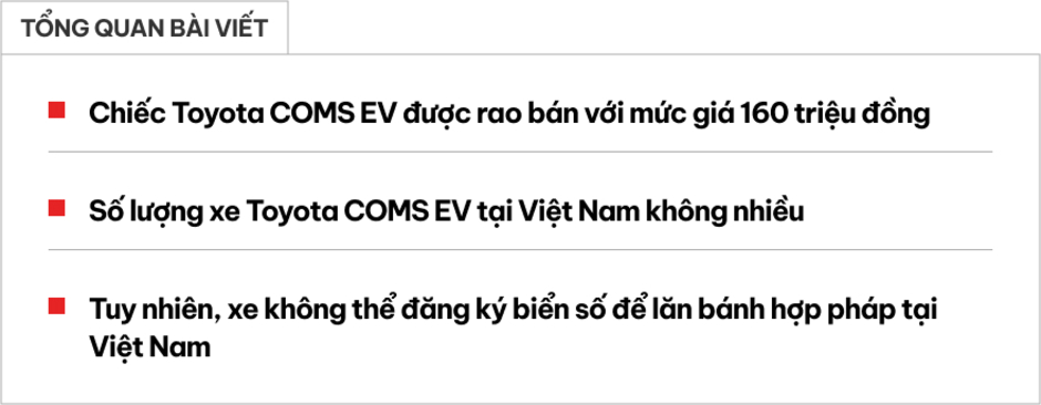 "Chiếc Ô Tô Toyota Một Chỗ Ngồi Giá 160 Triệu: 10 Năm Tuổi, Chạy 34.000 Km và Không Thể Đăng Ký Biển"