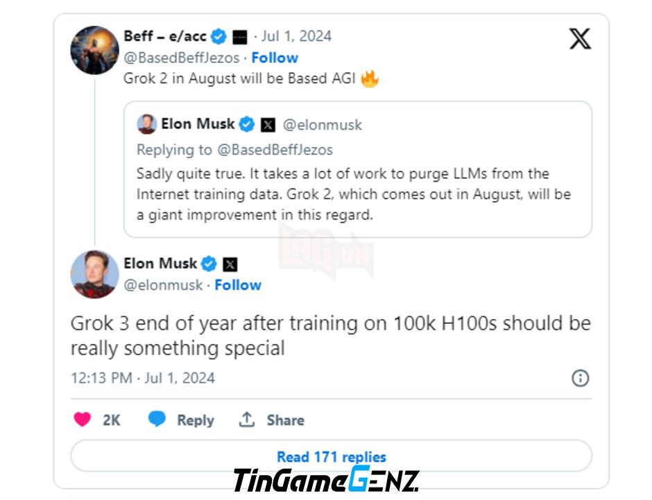 Elon Musk sẽ ra mắt Grok 2 AI vào tháng 8