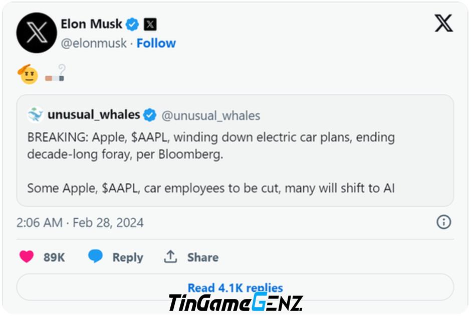 Elon Musk tiên tri về Apple sản xuất ô tô: Không dễ như điện thoại