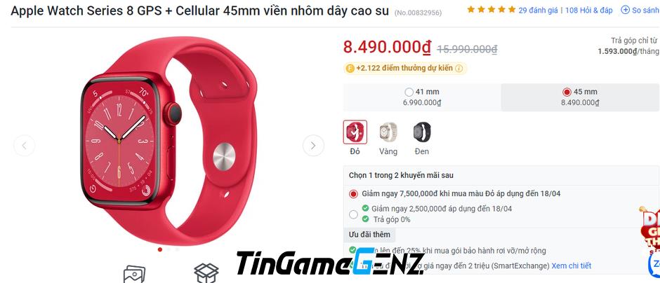 Giá Apple Watch giảm đáng kể trong tháng 4: Chỉ từ 5,79 triệu đồng