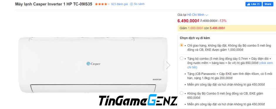 Giá điều hòa Casper Inverter tháng 7: Giảm mạnh, chỉ từ 5,49 triệu đồng.