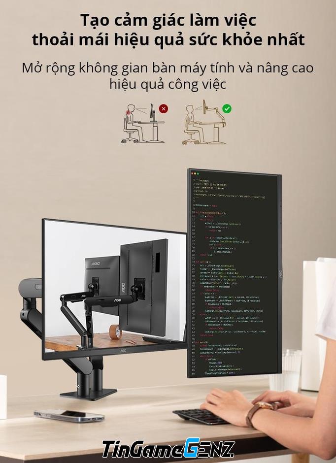 Giá đỡ màn hình đơn AOC ARM AM400 và đôi AM420: Làm việc hiệu quả và thoải mái hơn