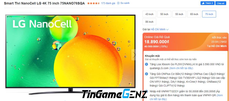 Giá Smart TV LG tháng 2 giảm đến 65 triệu đồng