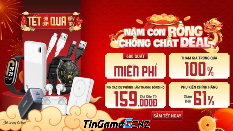 Giảm giá 60%: Điện thoại và phụ kiện chỉ từ 59 nghìn đồng trong dịp Tết Nguyên đán.